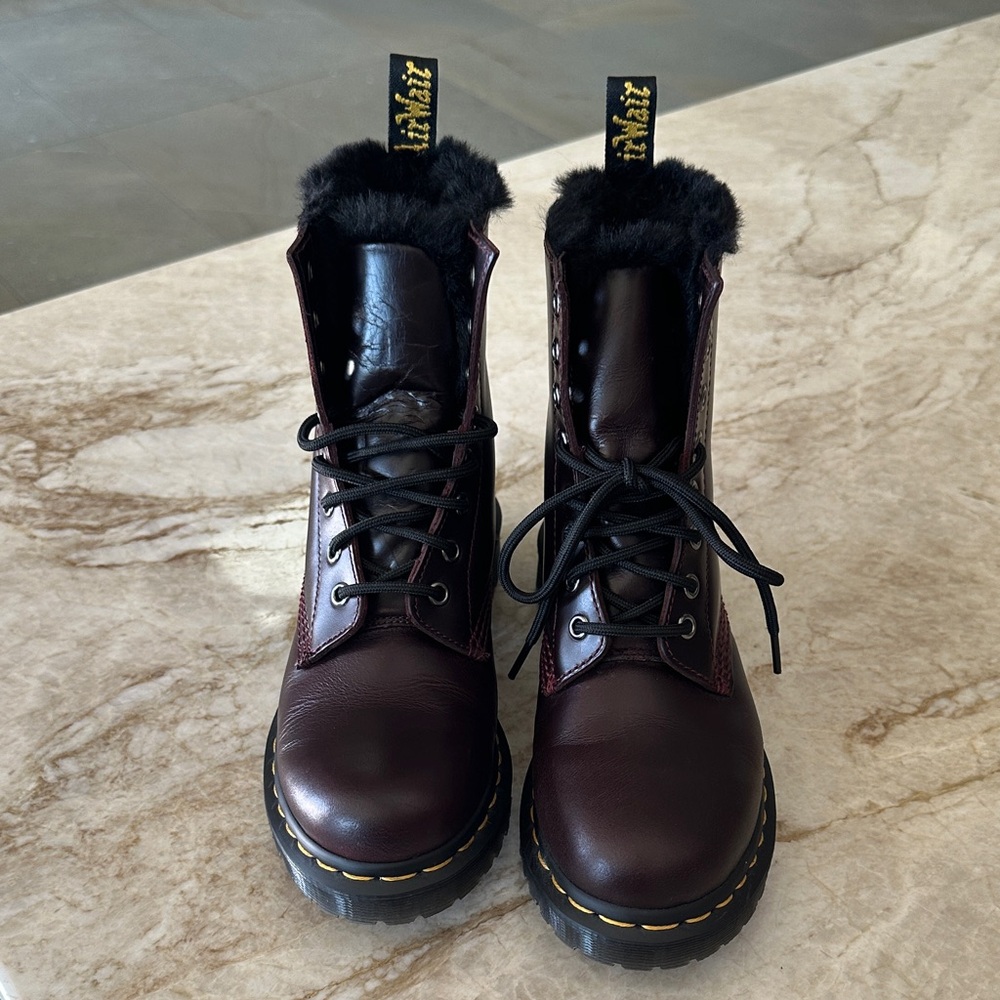 Dr. Martens Women's Burgundy Leather Combat Boots